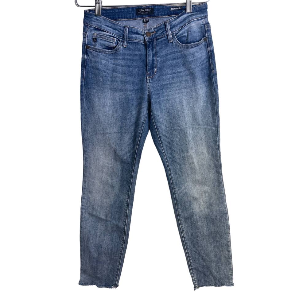 Judy Blue Relaxed Fit Jeans Raw Hem High Rise Style JB82222 Med Wash Sz 7/28